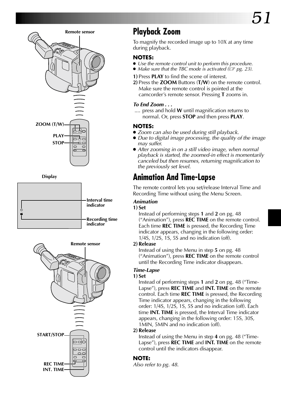 Playback zoom, Animation and time-lapse | JVC COMPACT GR-SXM735 User Manual | Page 51 / 76