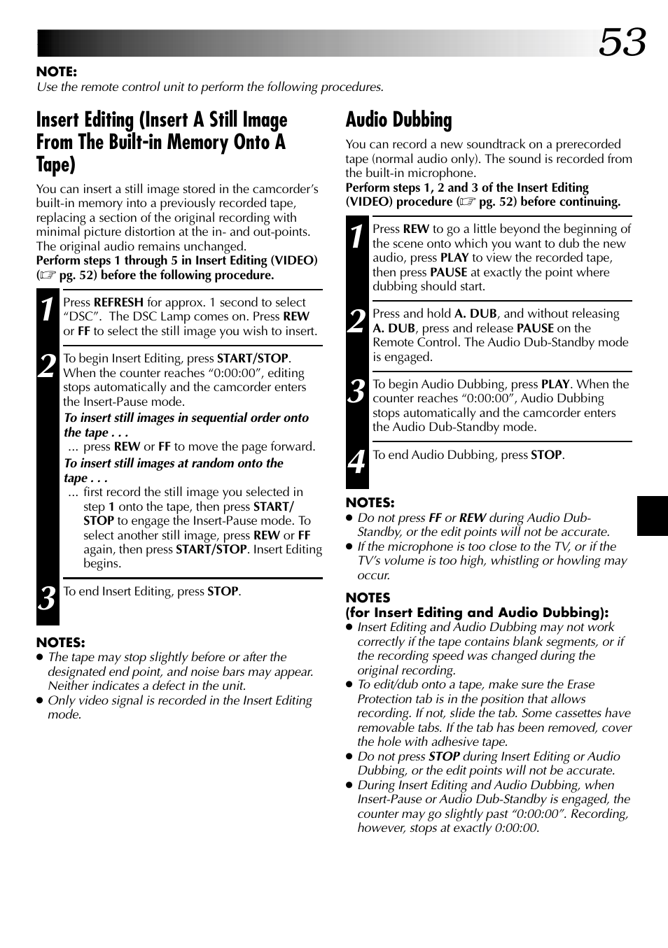 Audio dubbing | JVC COMPACT GR-SXM735 User Manual | Page 53 / 76