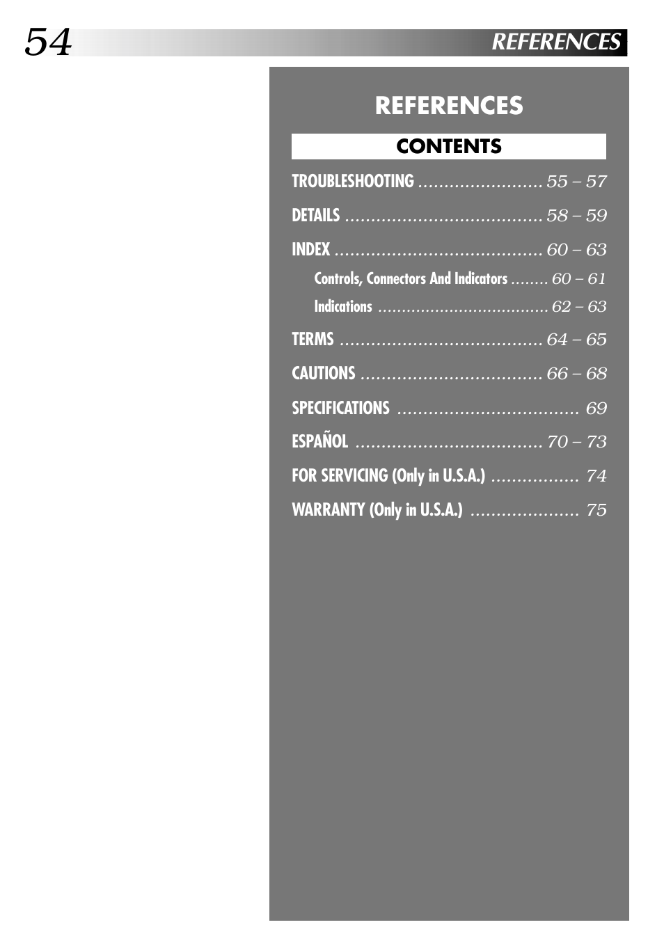 References | JVC COMPACT GR-SXM735 User Manual | Page 54 / 76