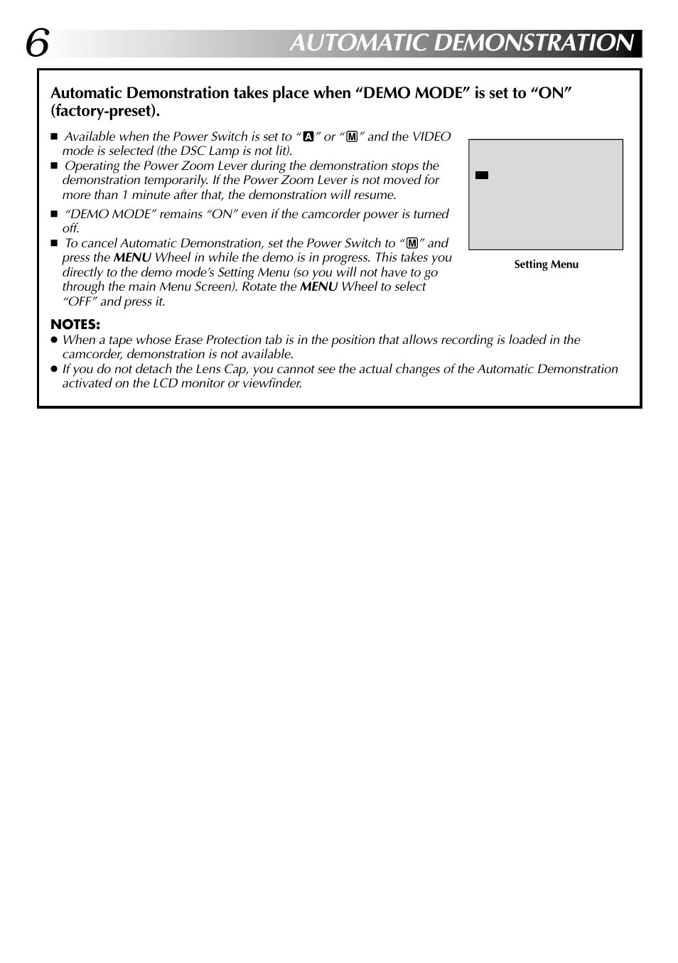 Automatic demonstration | JVC COMPACT GR-SXM735 User Manual | Page 6 / 76