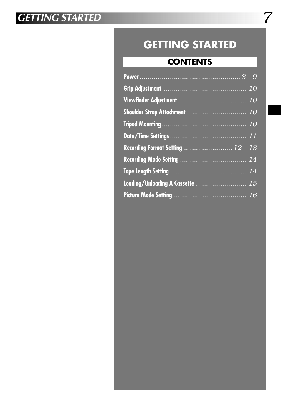 Getting started | JVC COMPACT GR-SXM735 User Manual | Page 7 / 76