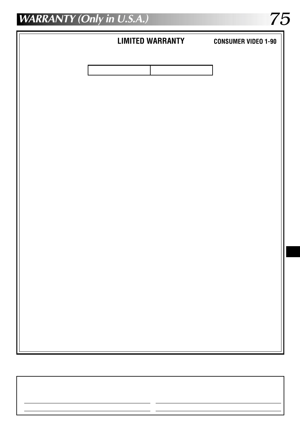 Warranty (only in u.s.a.), Limited warranty | JVC COMPACT GR-SXM735 User Manual | Page 75 / 76