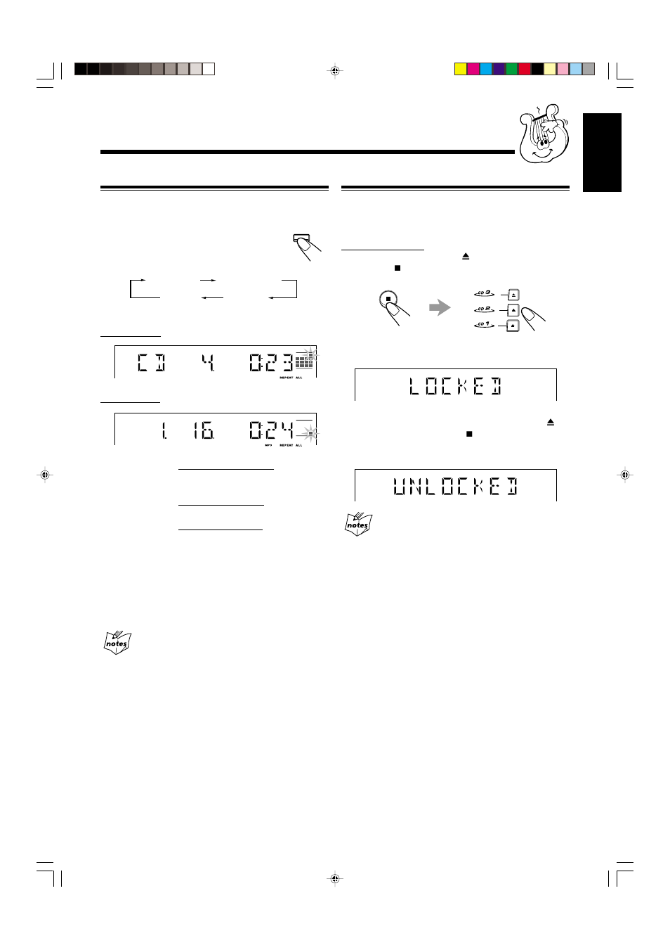 Prohibiting disc ejection—tray lock, Repeating tracks or discs—repeat play, English | JVC CA-HXZ9V User Manual | Page 25 / 54