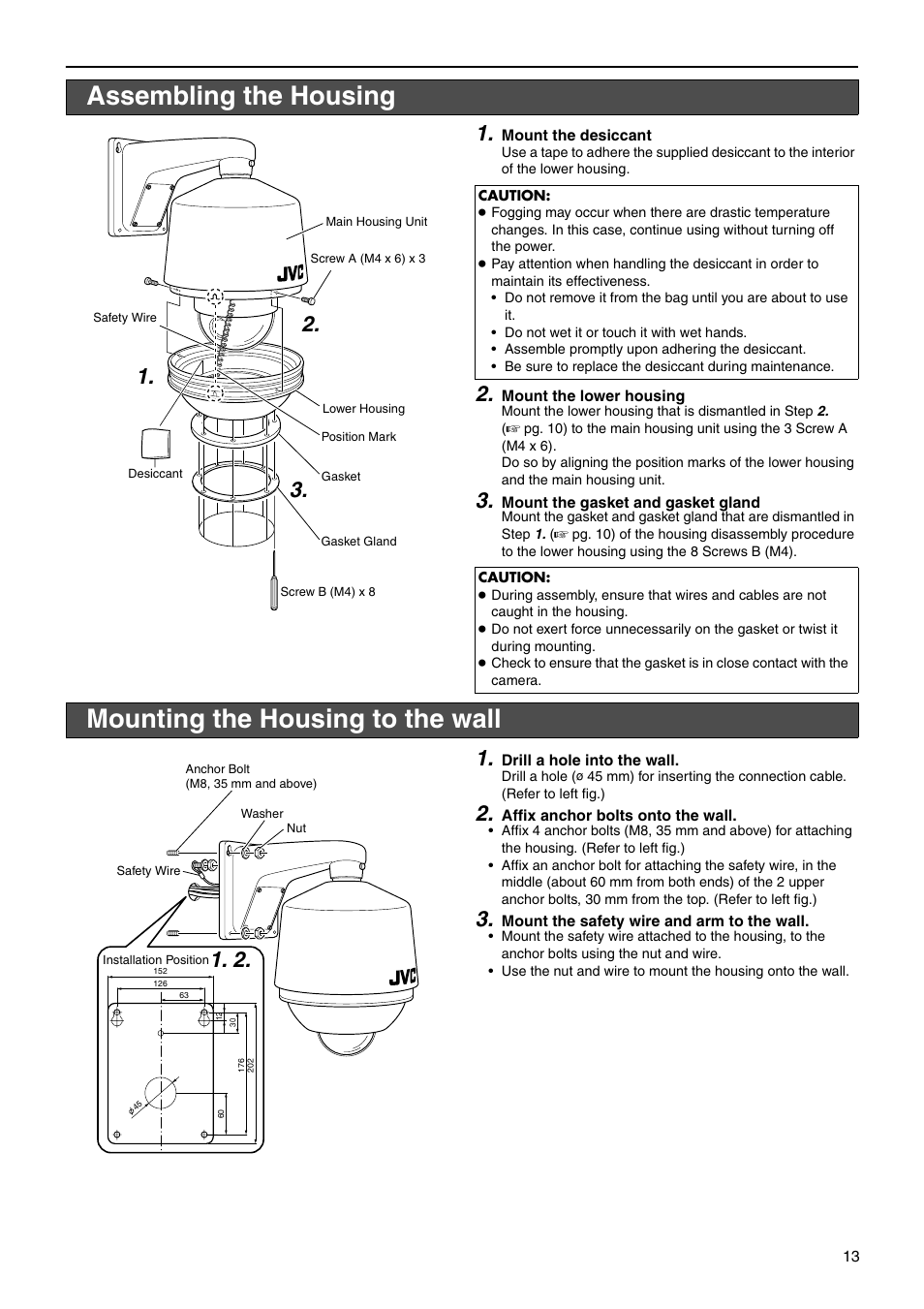 Assembling the housing, Mounting the housing to the wall | JVC WB-1550 User Manual | Page 13 / 16