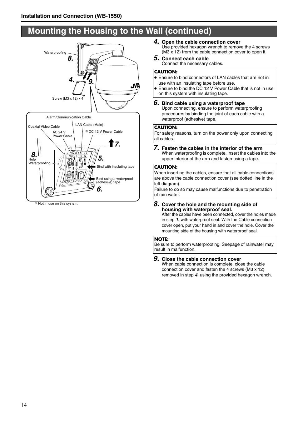 Mounting the housing to the wall (continued) | JVC WB-1550 User Manual | Page 14 / 16