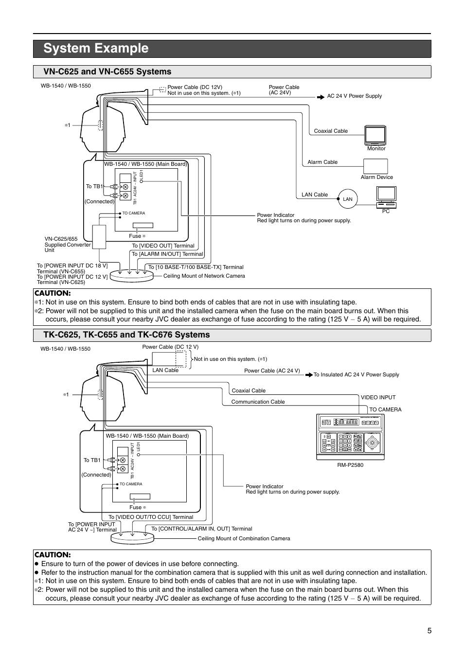 System example, Vn-c625 and vn-c655 systems, Tk-c625, tk-c655 and tk-c676 systems | JVC WB-1550 User Manual | Page 5 / 16