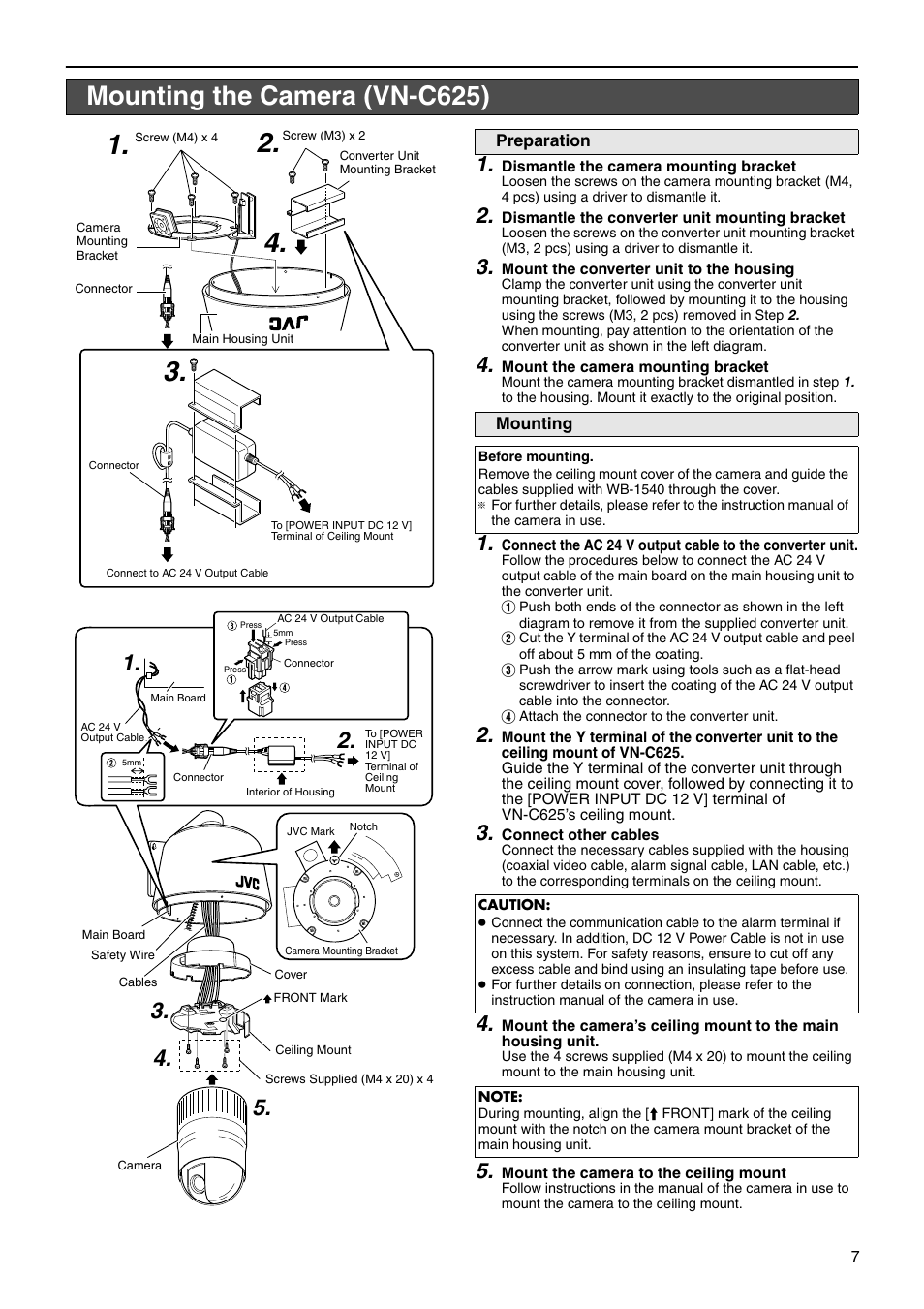 Mounting the camera (vn-c625), Preparation, Mounting | Vn-c625 | JVC WB-1550 User Manual | Page 7 / 16