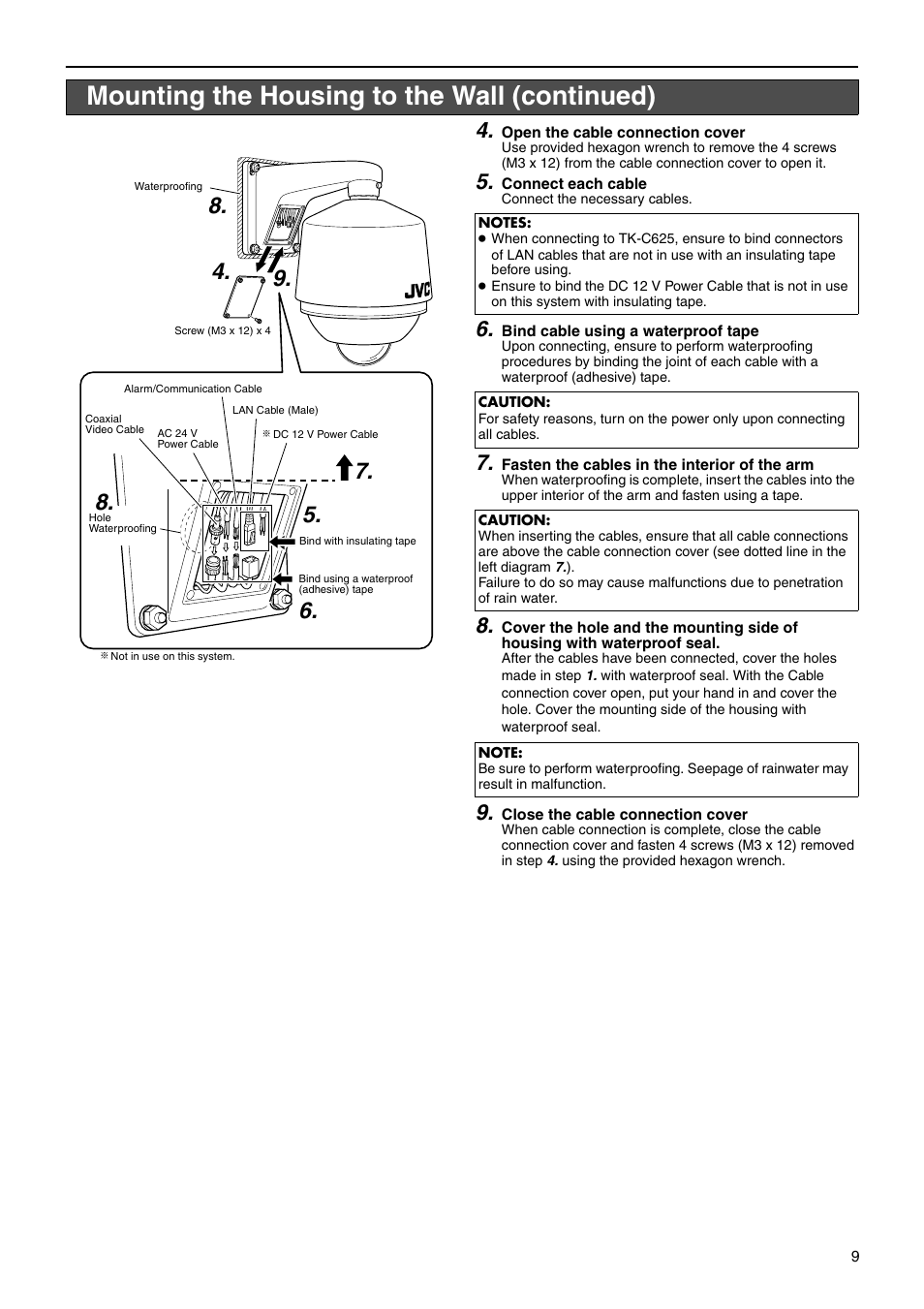 Mounting the housing to the wall (continued) | JVC WB-1550 User Manual | Page 9 / 16
