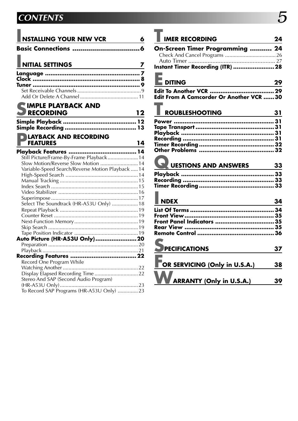 JVC HR-A53U User Manual | Page 5 / 40