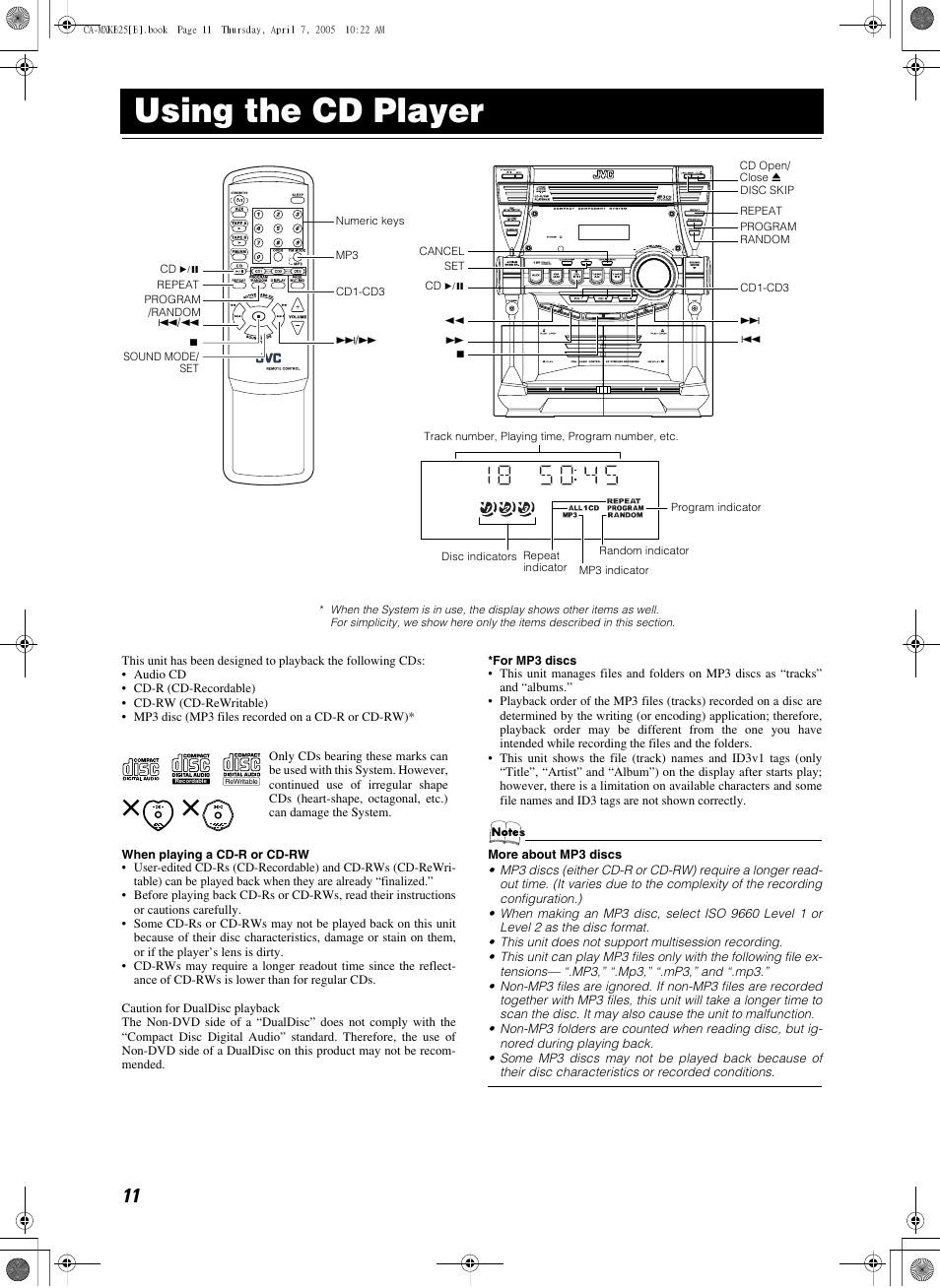 Using the cd player, Cd 6 | JVC CA-MXKB25 User Manual | Page 14 / 32