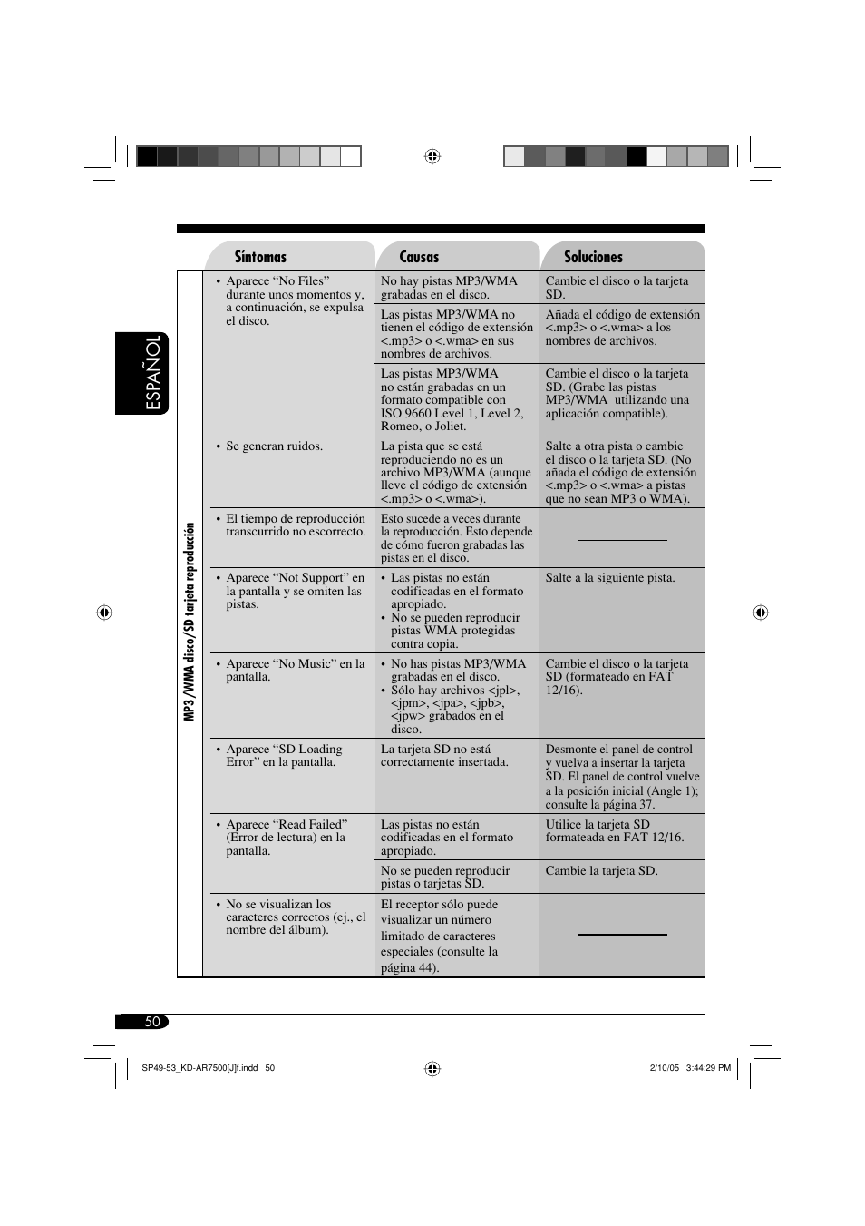 Esp a ñ ol | JVC KD-AR7500 User Manual | Page 102 / 159