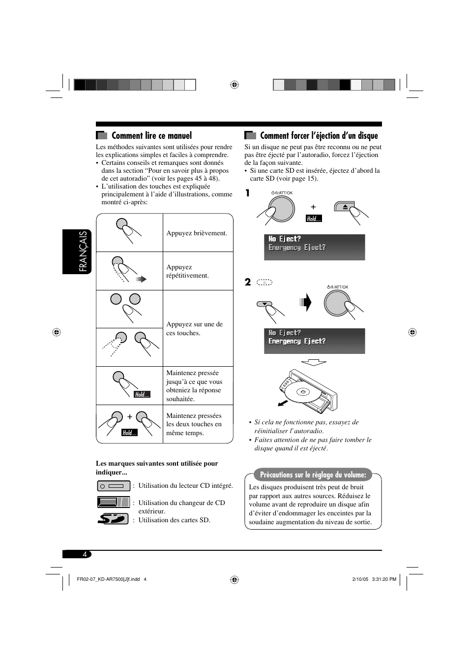 Fran ç ais comment lire ce manuel, Comment forcer l’éjection d’un disque | JVC KD-AR7500 User Manual | Page 108 / 159