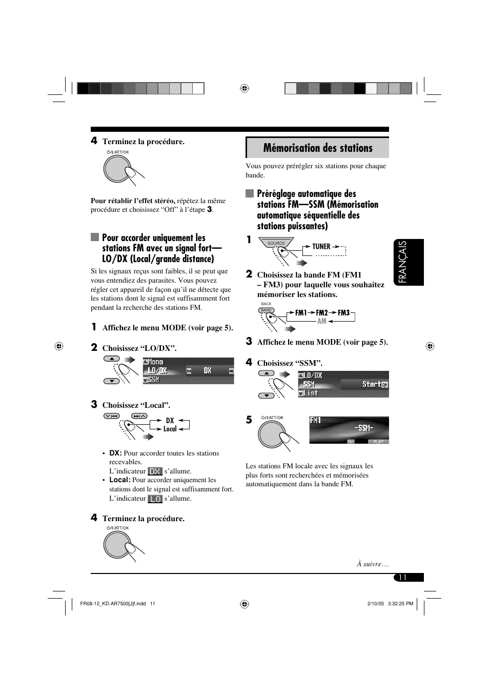Mémorisation des stations, Fran ç ais 4 | JVC KD-AR7500 User Manual | Page 115 / 159