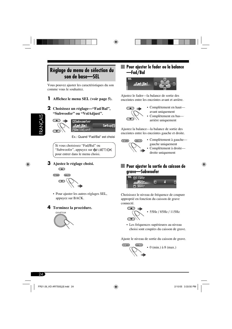 Réglage du menu de sélection du son de base—sel | JVC KD-AR7500 User Manual | Page 128 / 159