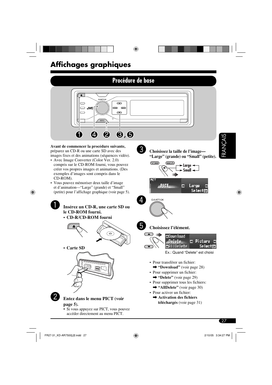 Affi chages graphiques, Procédure de base | JVC KD-AR7500 User Manual | Page 131 / 159