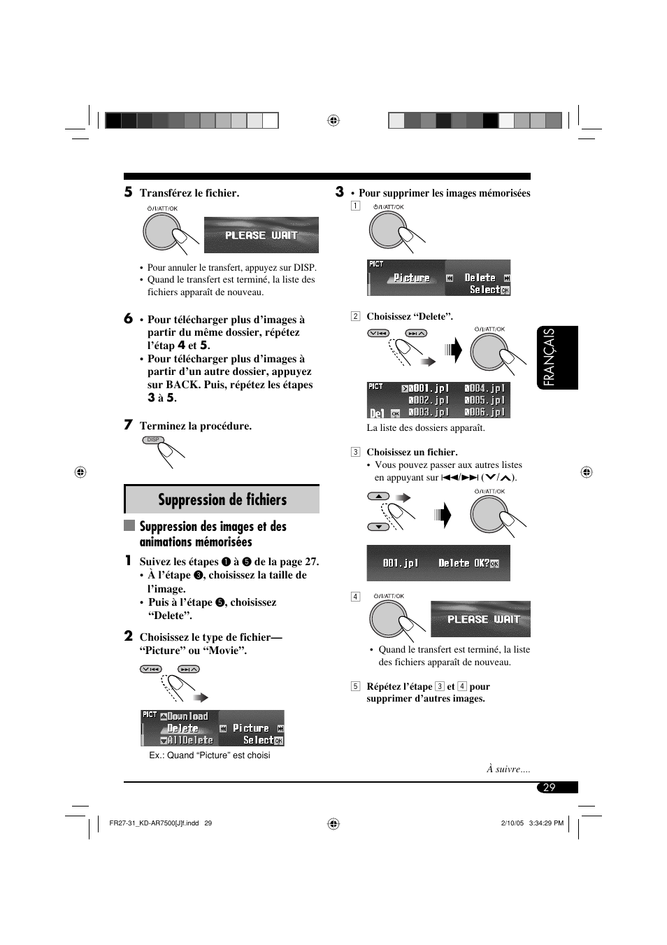Suppression de fi chiers, Fran ç ais 5 | JVC KD-AR7500 User Manual | Page 133 / 159
