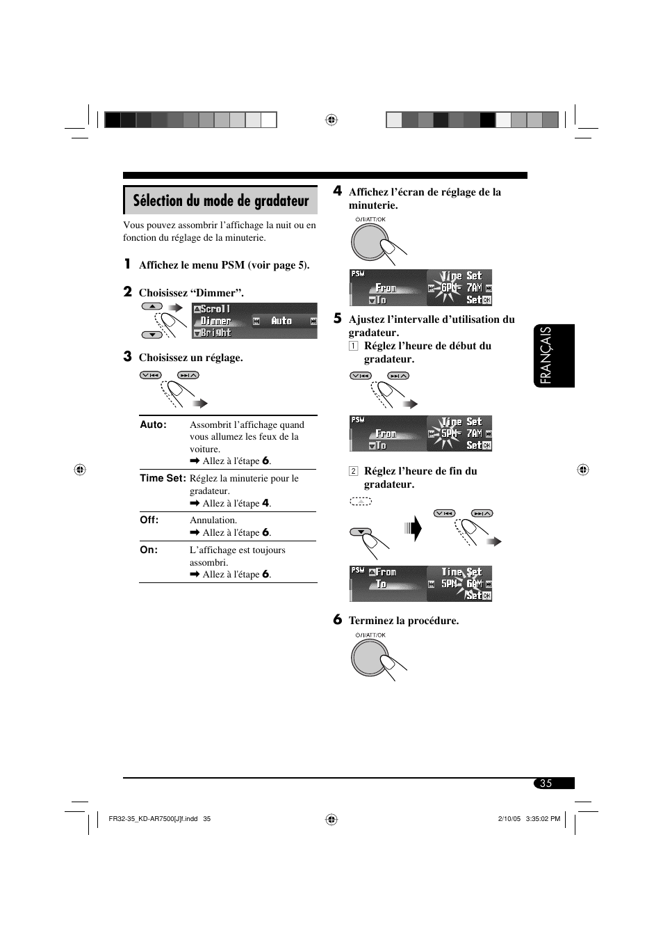 Sélection du mode de gradateur, Fran ç ais 4 | JVC KD-AR7500 User Manual | Page 139 / 159