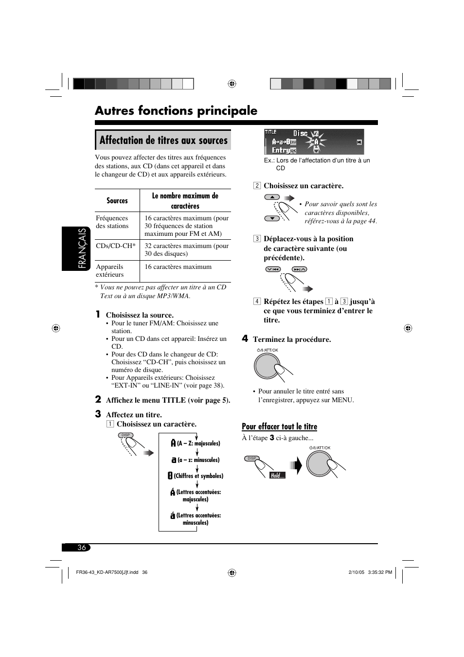 Autres fonctions principale, Affectation de titres aux sources, Français | JVC KD-AR7500 User Manual | Page 140 / 159