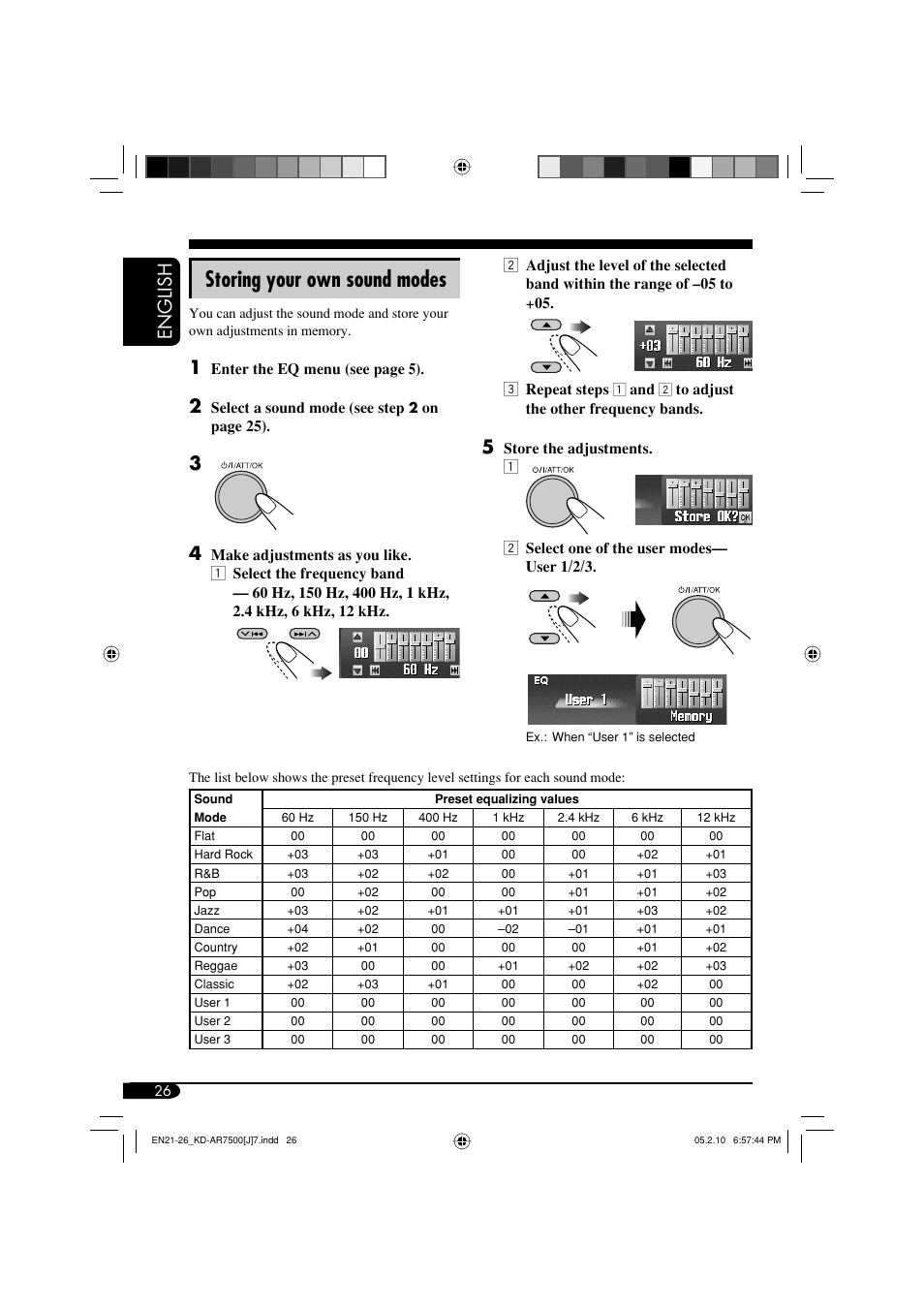 Storing your own sound modes, English | JVC KD-AR7500 User Manual | Page 26 / 159