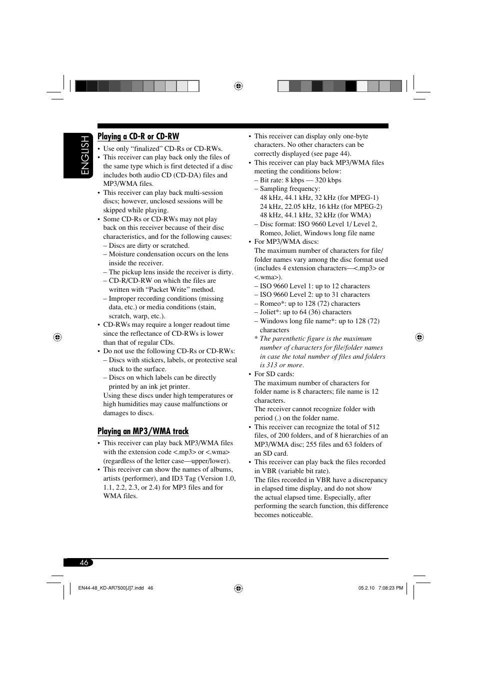 English | JVC KD-AR7500 User Manual | Page 46 / 159