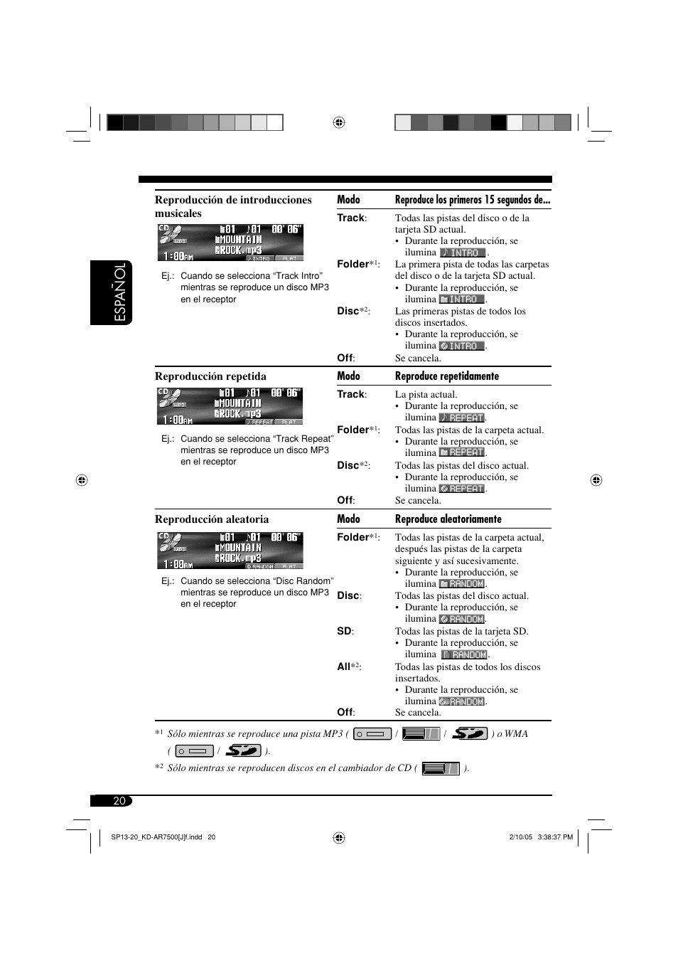 Esp a ñ ol | JVC KD-AR7500 User Manual | Page 72 / 159