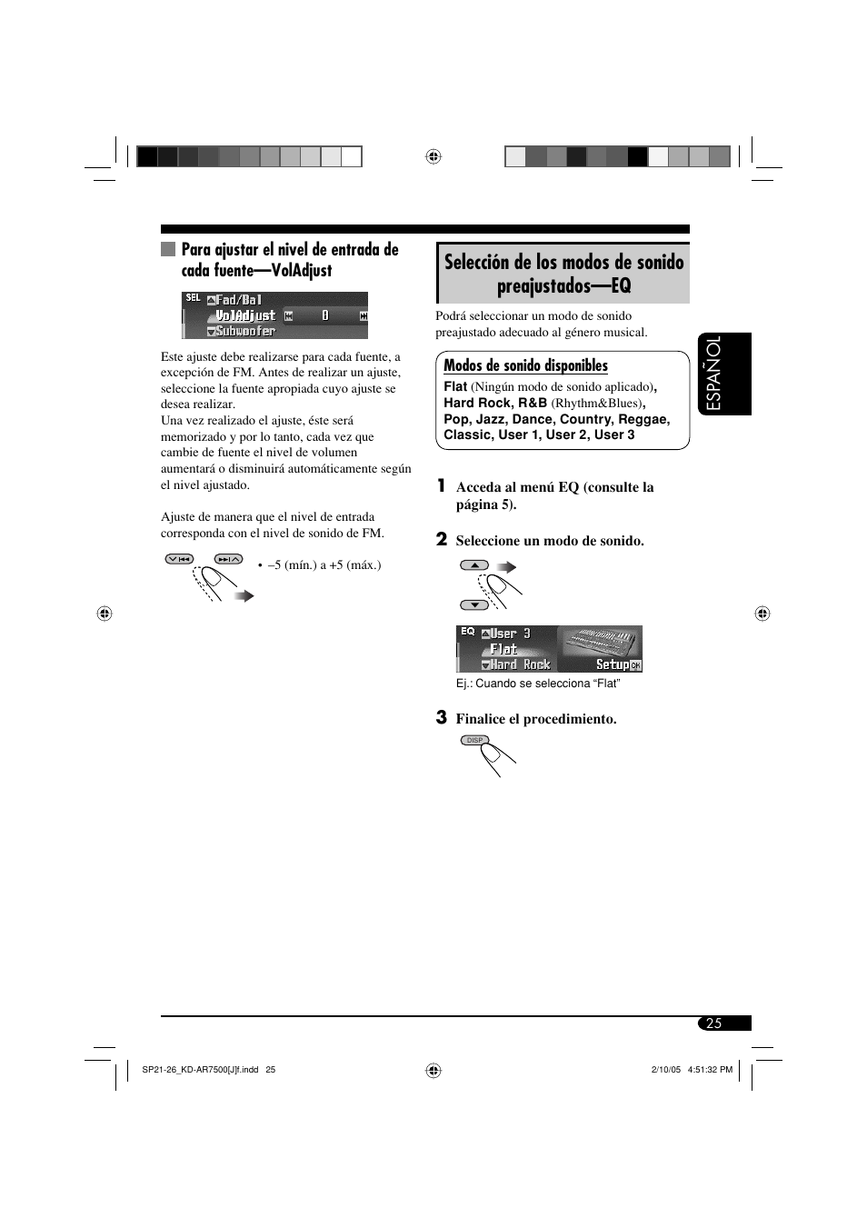 Selección de los modos de sonido preajustados—eq | JVC KD-AR7500 User Manual | Page 77 / 159