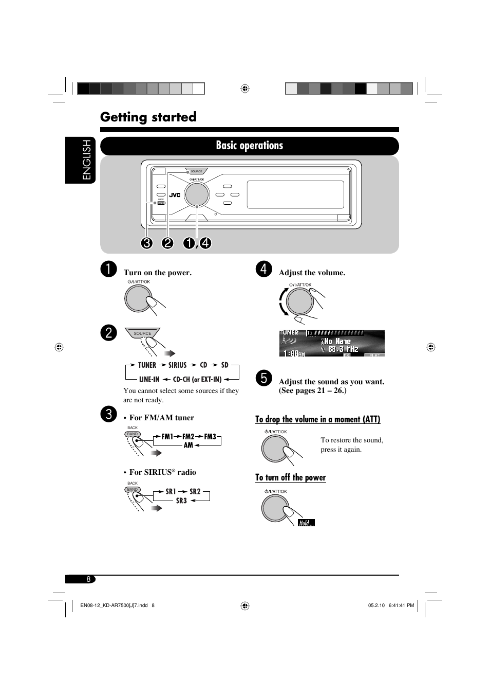 Getting started, Basic operations | JVC KD-AR7500 User Manual | Page 8 / 159