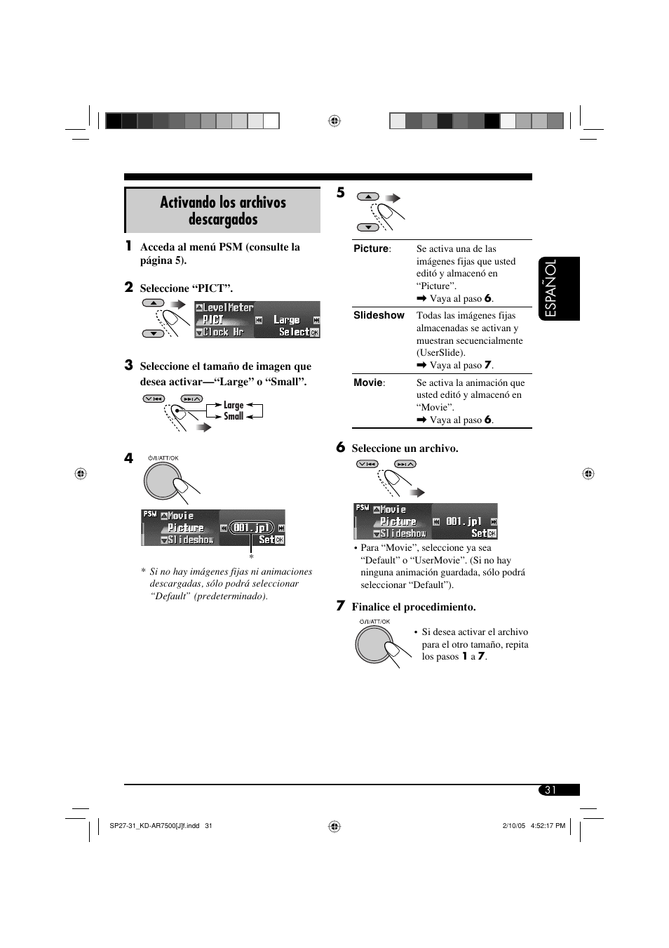 Activando los archivos descargados, Esp añol | JVC KD-AR7500 User Manual | Page 83 / 159