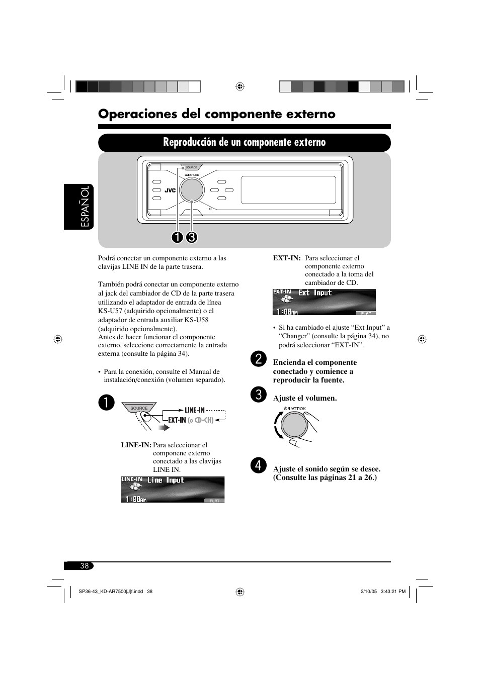 Operaciones del componente externo, Reproducción de un componente externo | JVC KD-AR7500 User Manual | Page 90 / 159