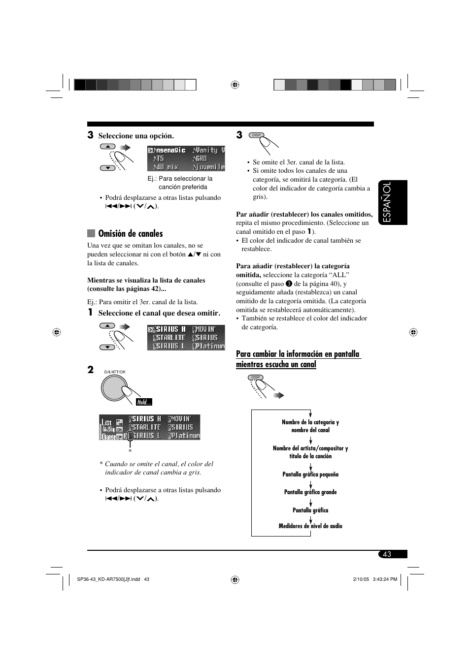 Esp a ñ ol 3, Omisión de canales | JVC KD-AR7500 User Manual | Page 95 / 159