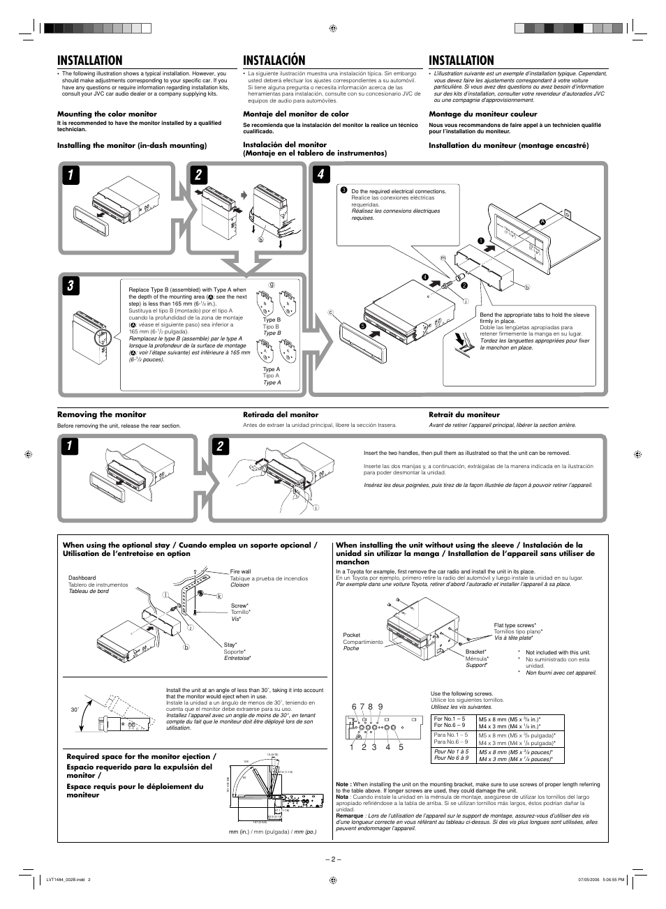 Installation, Instalación | JVC KV-M705 User Manual | Page 2 / 4