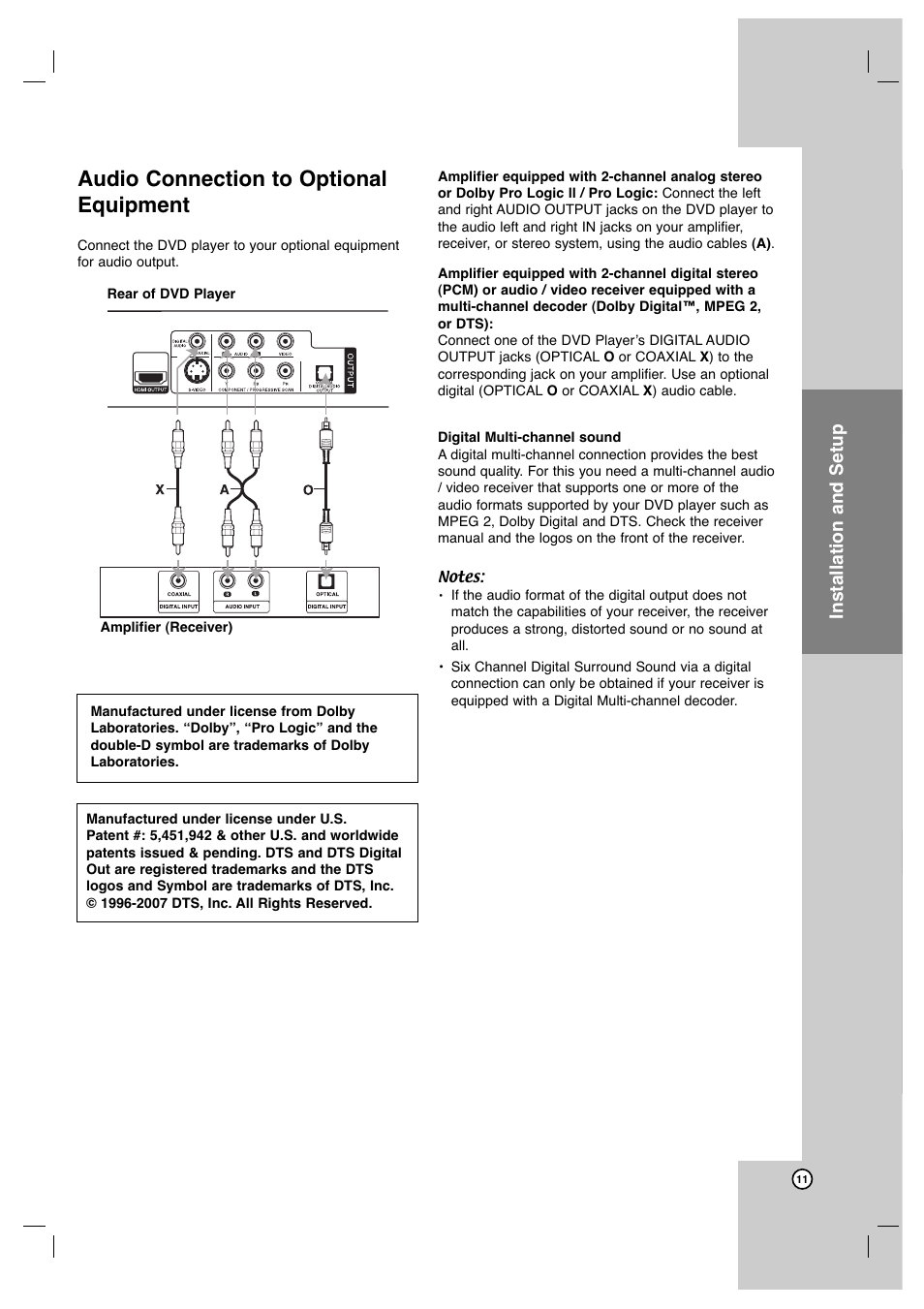 Audio connection to optional equipment, Operation reference introduction, Installation and setup | JVC XV-N672S User Manual | Page 11 / 28