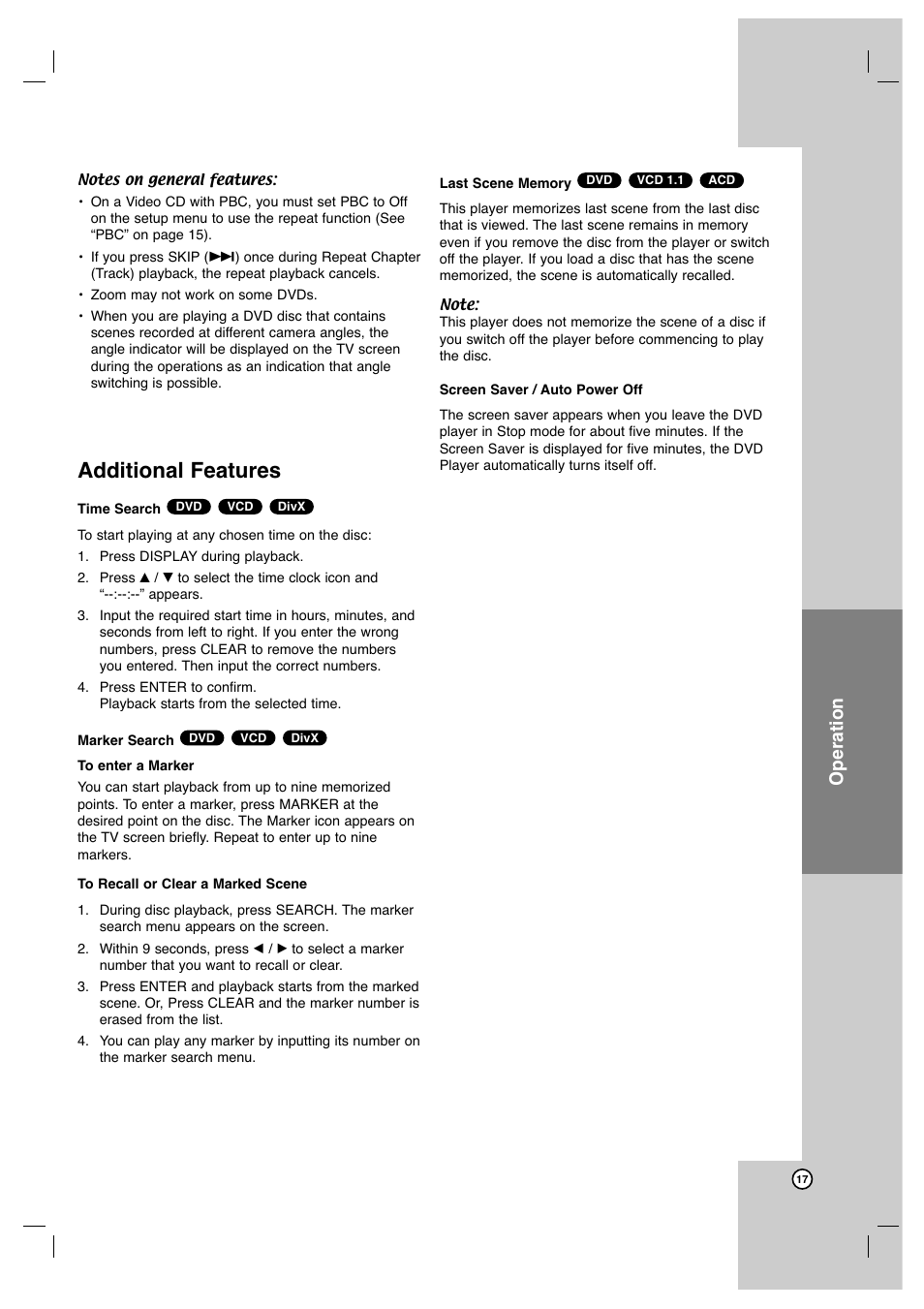 Additional features, Operation | JVC XV-N672S User Manual | Page 17 / 28