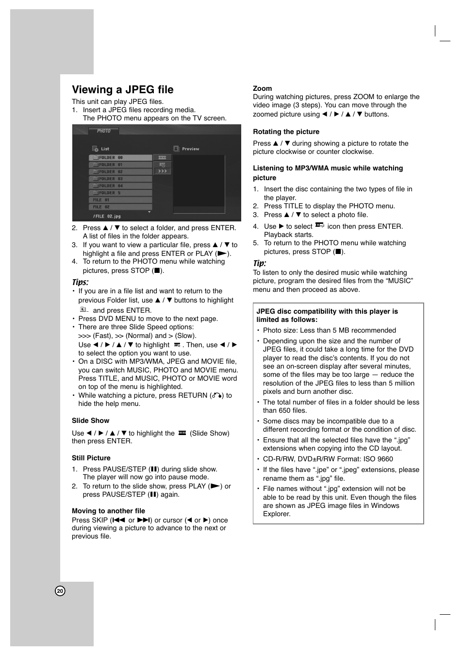 Viewing a jpeg file | JVC XV-N672S User Manual | Page 20 / 28