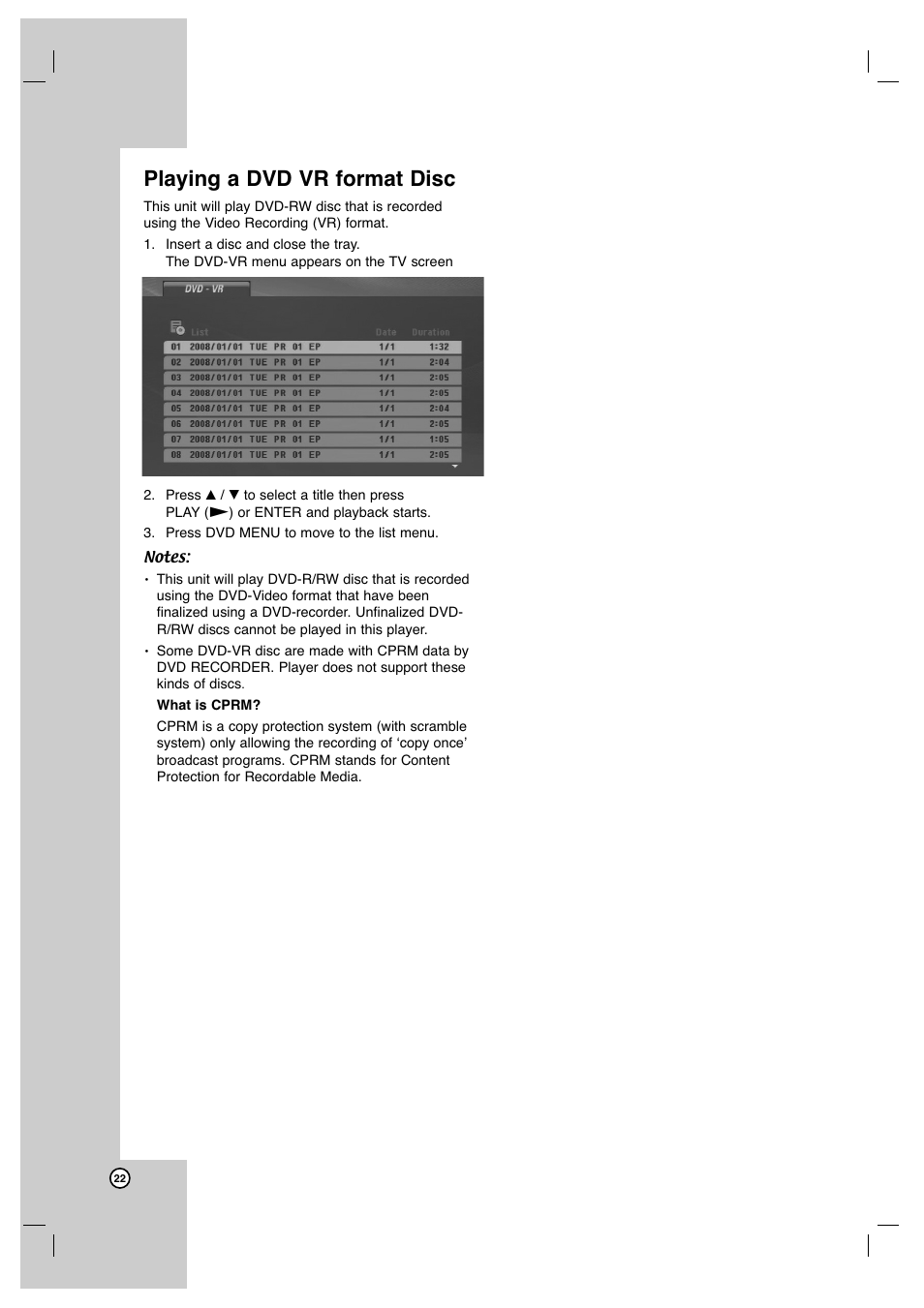 Playing a dvd vr format disc | JVC XV-N672S User Manual | Page 22 / 28
