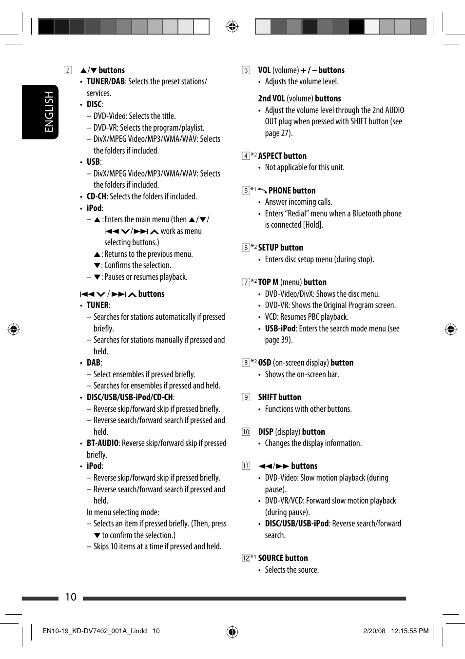 English 10 | JVC DVD/CD Receiver KD-DV7401 User Manual | Page 10 / 267