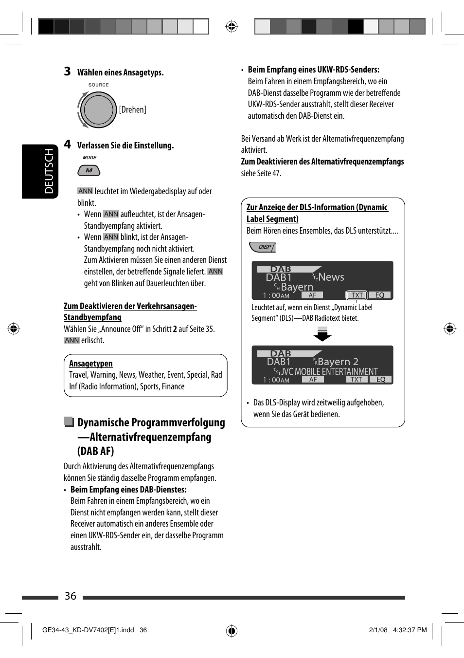 Deutsch 36 | JVC DVD/CD Receiver KD-DV7401 User Manual | Page 102 / 267