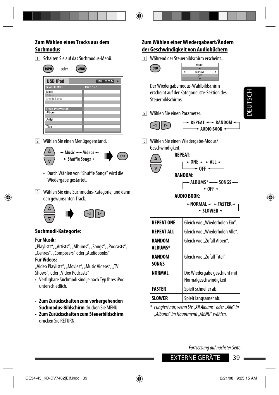 Deutsch 39 externe geräte | JVC DVD/CD Receiver KD-DV7401 User Manual | Page 105 / 267