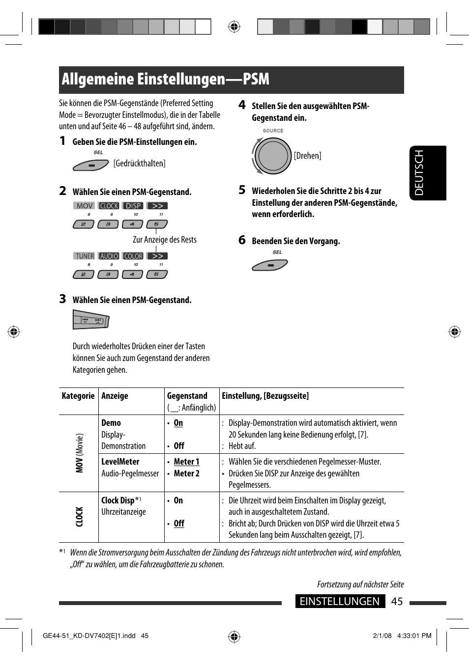 Allgemeine einstellungen—psm | JVC DVD/CD Receiver KD-DV7401 User Manual | Page 111 / 267