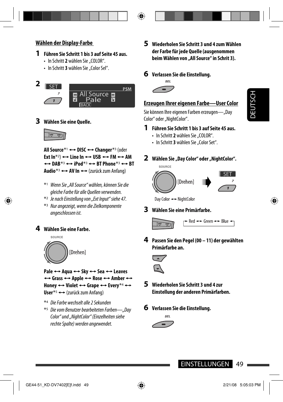 Deutsch 49 einstellungen | JVC DVD/CD Receiver KD-DV7401 User Manual | Page 115 / 267