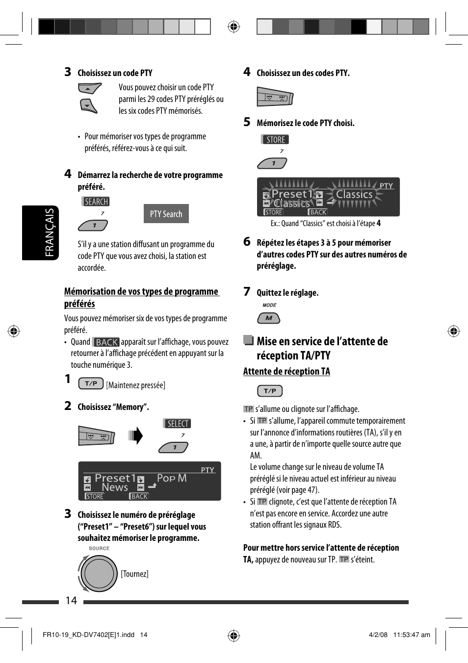 Mise en service de l’attente de réception ta/pty | JVC DVD/CD Receiver KD-DV7401 User Manual | Page 146 / 267