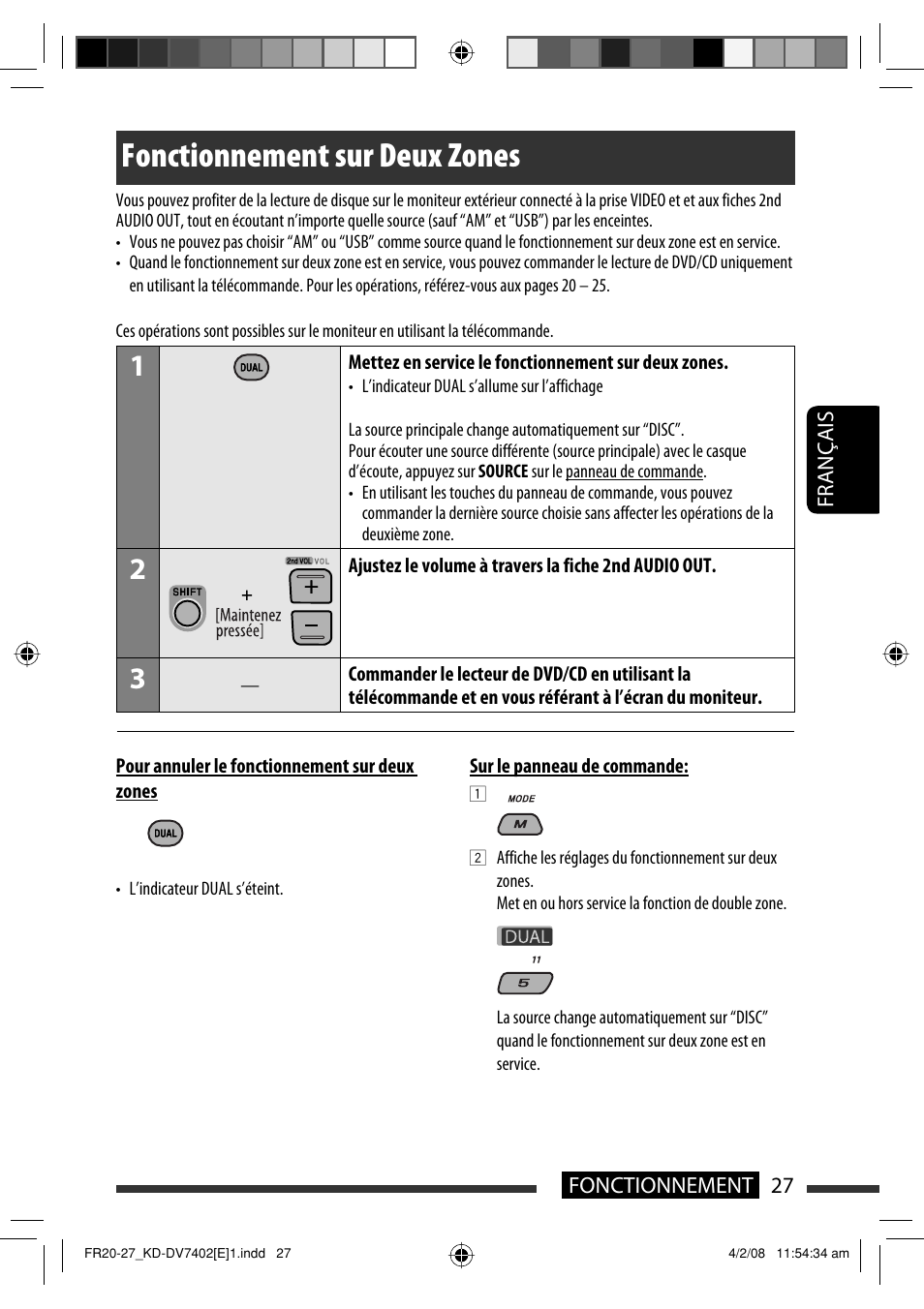 Fonctionnement sur deux zones | JVC DVD/CD Receiver KD-DV7401 User Manual | Page 159 / 267