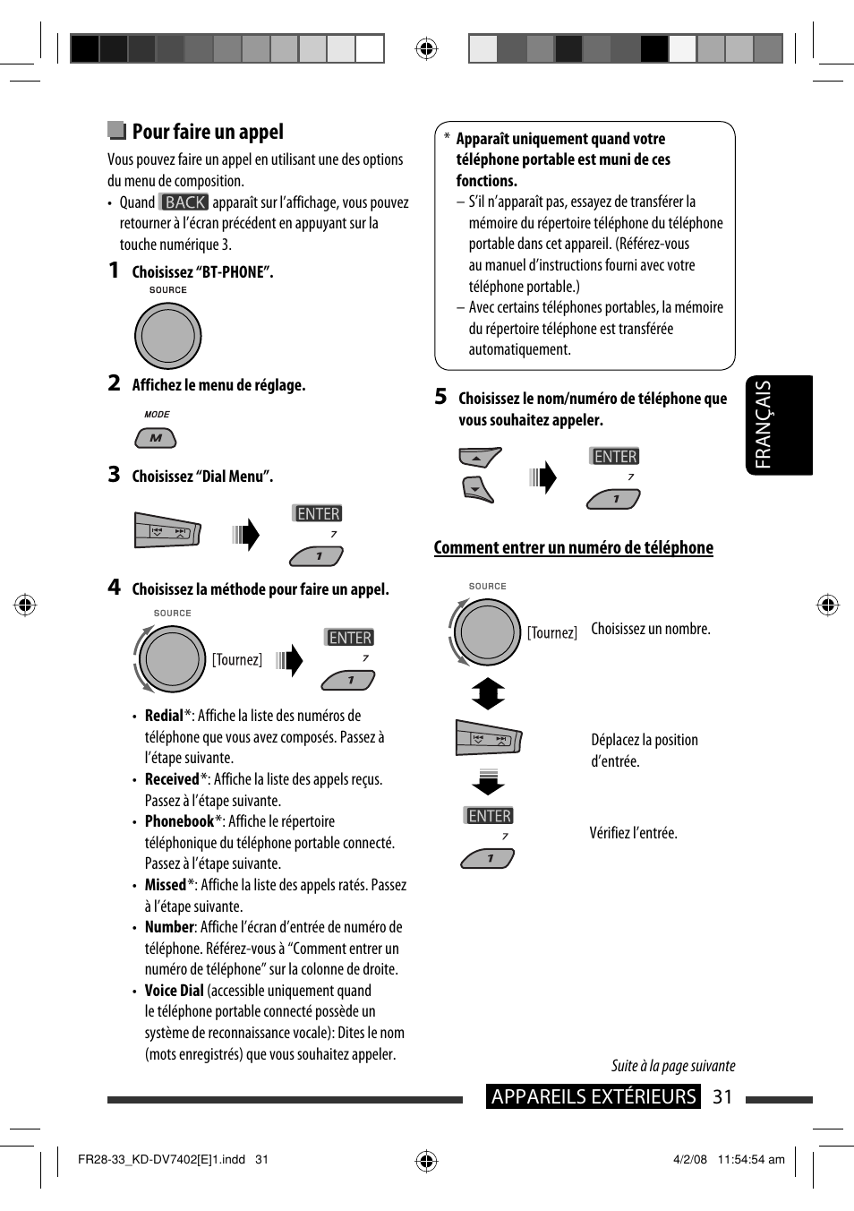 Pour faire un appel | JVC DVD/CD Receiver KD-DV7401 User Manual | Page 163 / 267