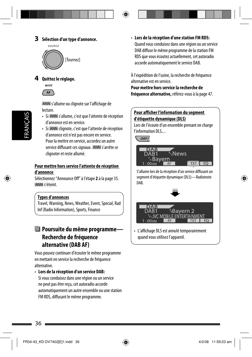 36 français | JVC DVD/CD Receiver KD-DV7401 User Manual | Page 168 / 267