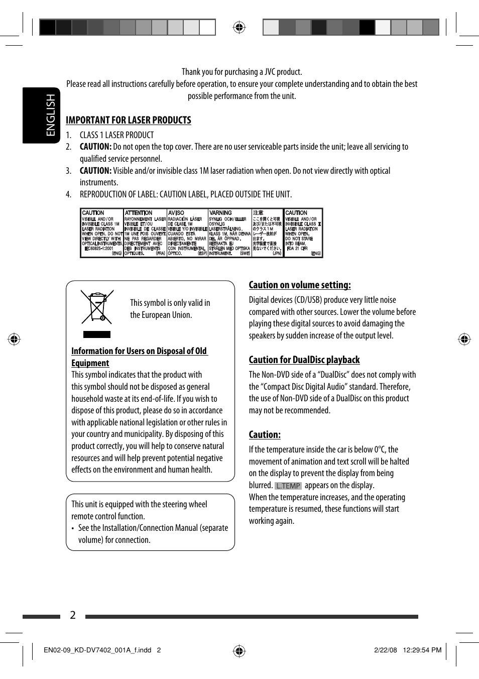English 2 | JVC DVD/CD Receiver KD-DV7401 User Manual | Page 2 / 267