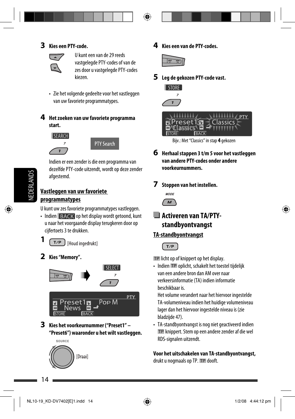 Activeren van ta/pty- standbyontvangst | JVC DVD/CD Receiver KD-DV7401 User Manual | Page 212 / 267