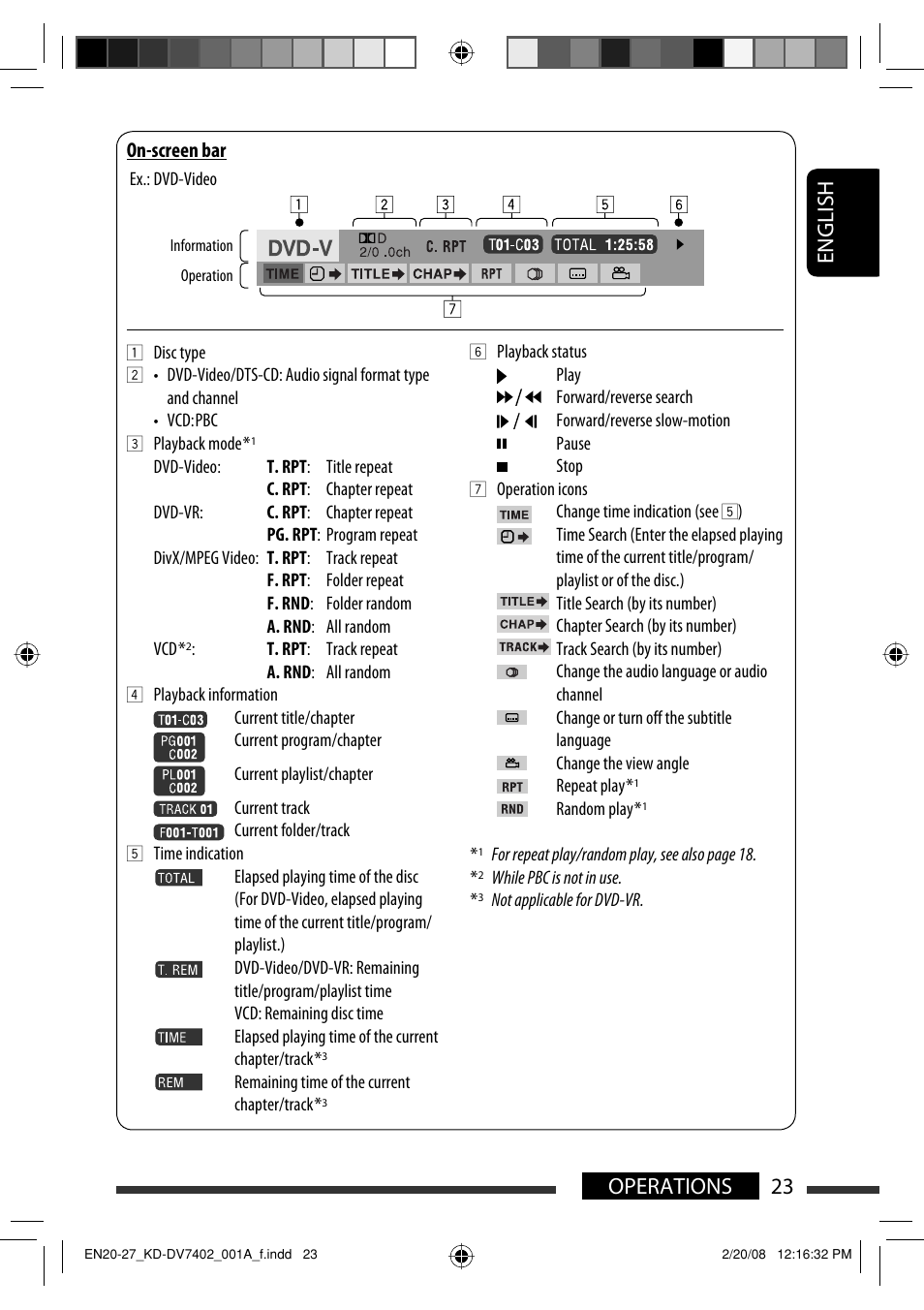 English 23 operations | JVC DVD/CD Receiver KD-DV7401 User Manual | Page 23 / 267