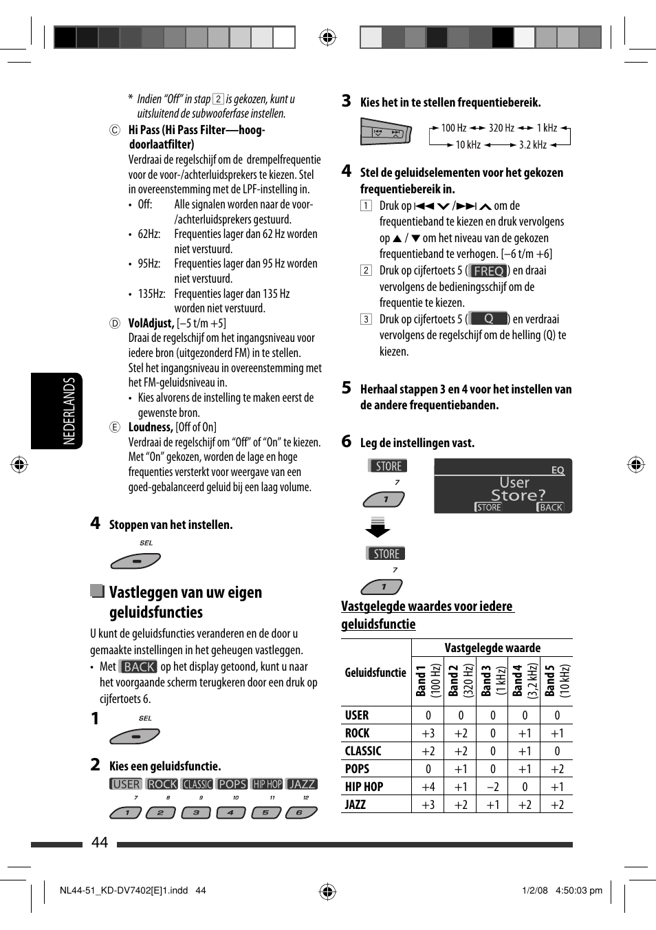 Vastleggen van uw eigen geluidsfuncties, 44 nederlands | JVC DVD/CD Receiver KD-DV7401 User Manual | Page 242 / 267