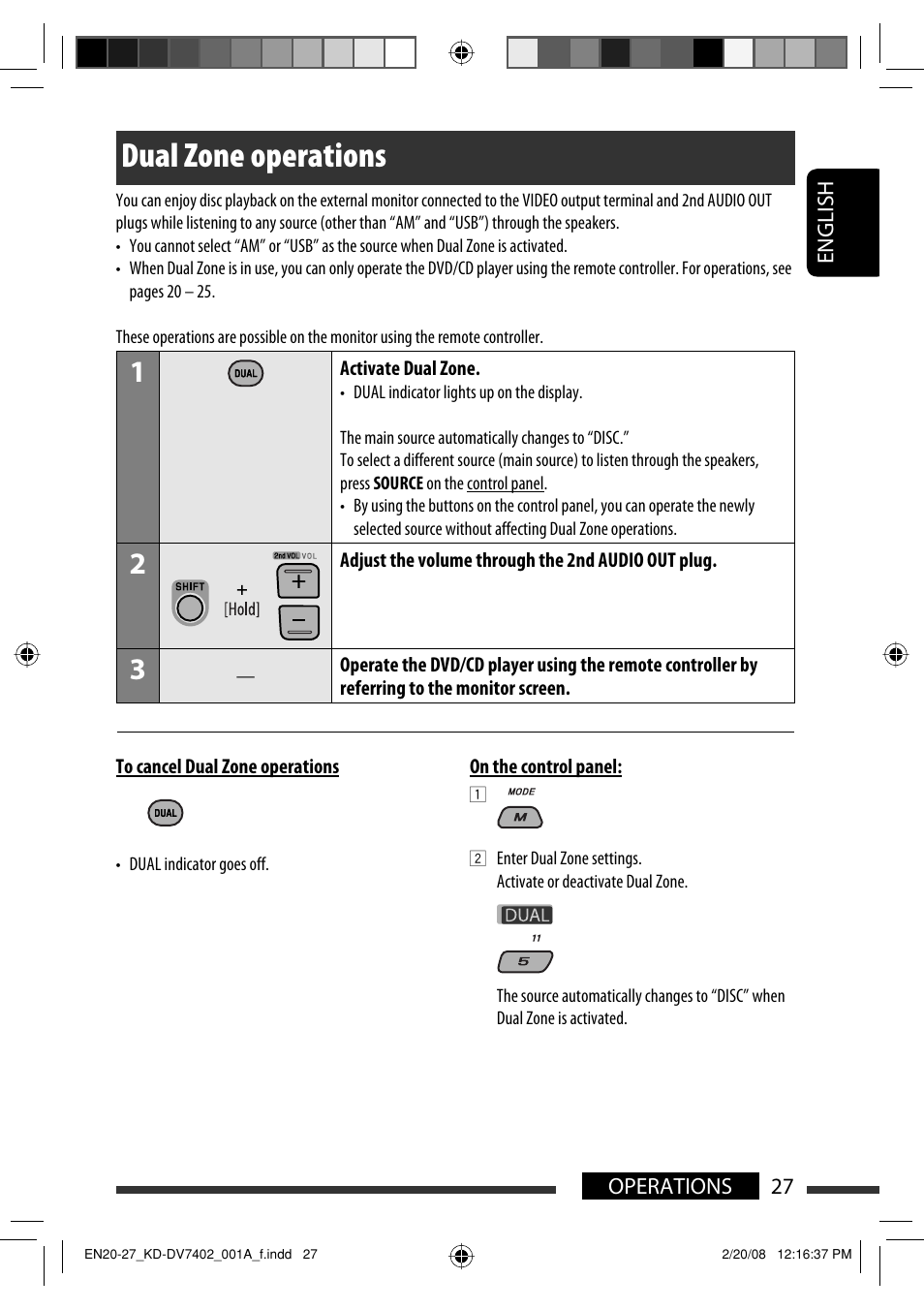 Dual zone operations | JVC DVD/CD Receiver KD-DV7401 User Manual | Page 27 / 267