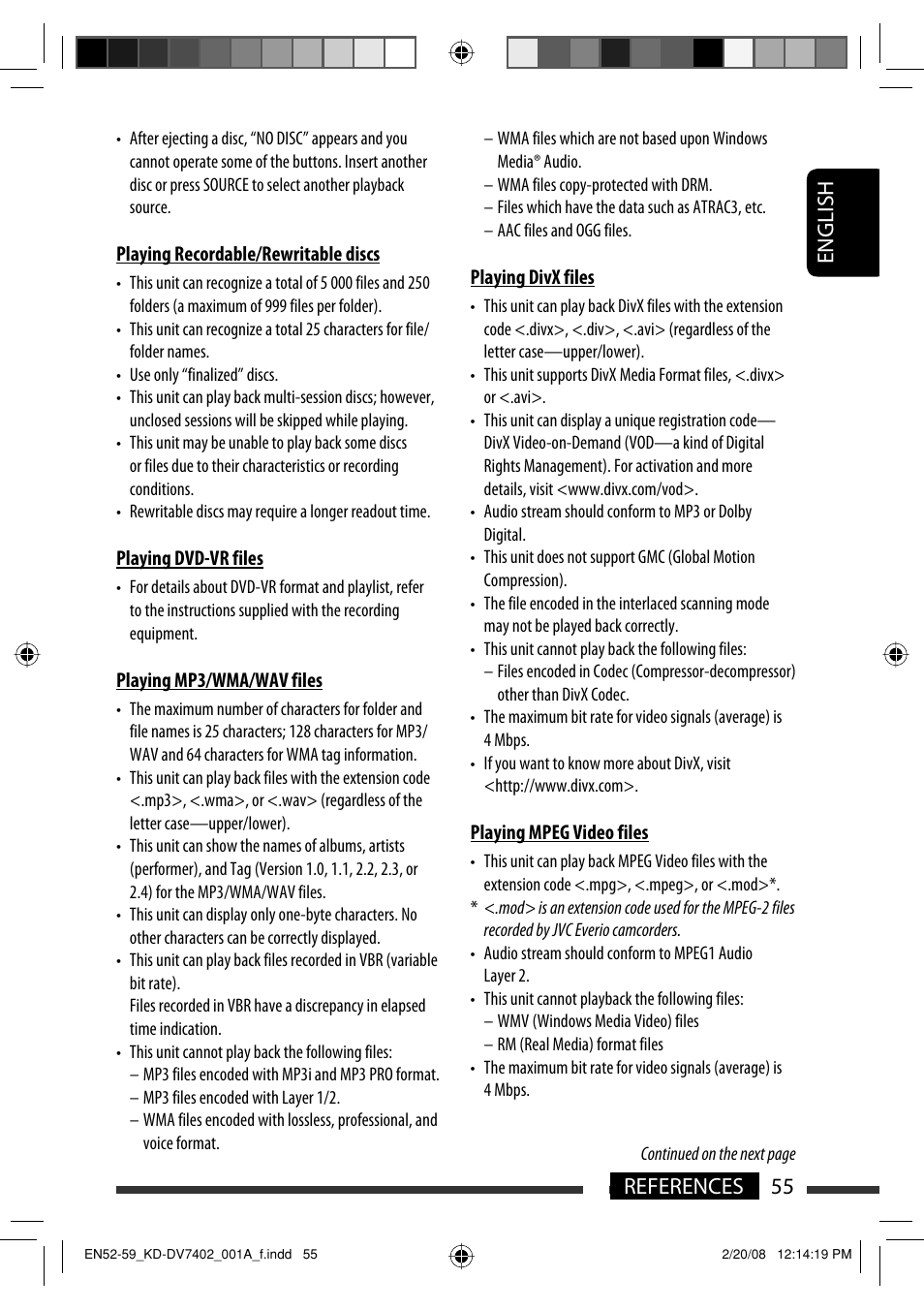 English 55 references | JVC DVD/CD Receiver KD-DV7401 User Manual | Page 55 / 267